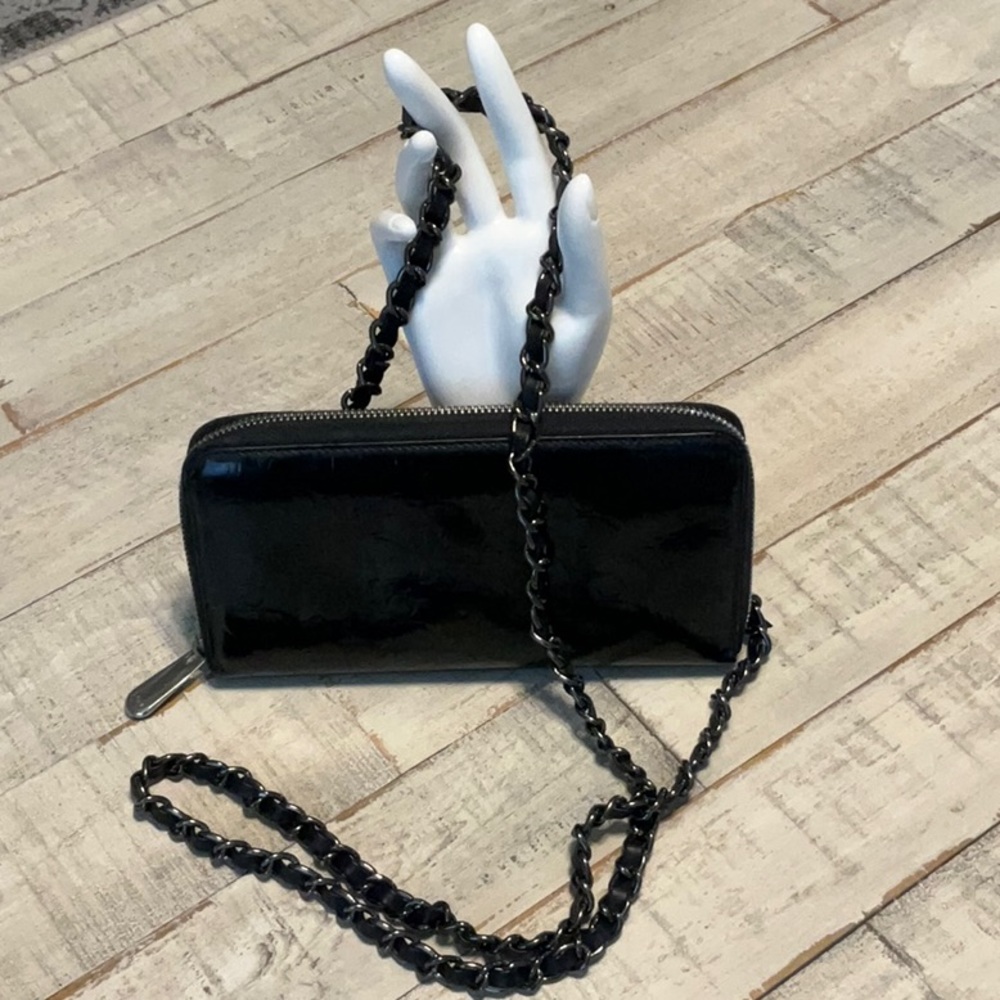 Christian Dior Trotter Zip Wallet in Patent Leather Crossbody on Chain